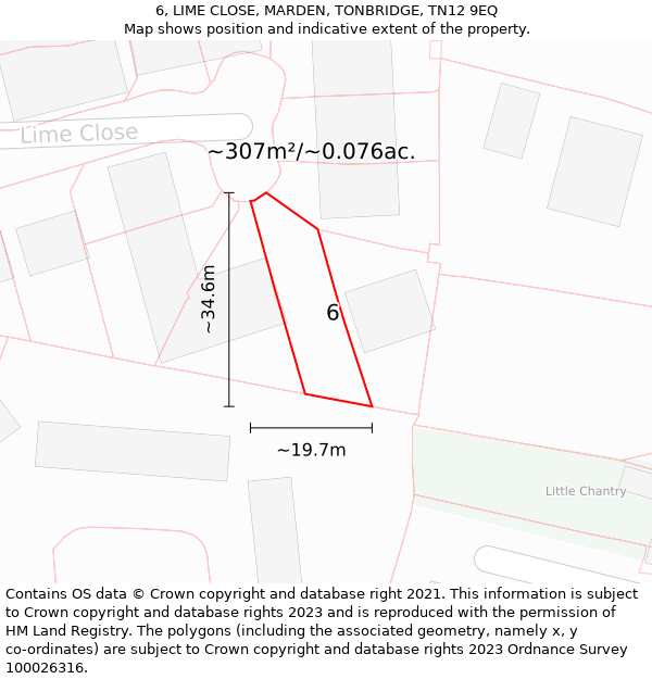 6, LIME CLOSE, MARDEN, TONBRIDGE, TN12 9EQ: Plot and title map