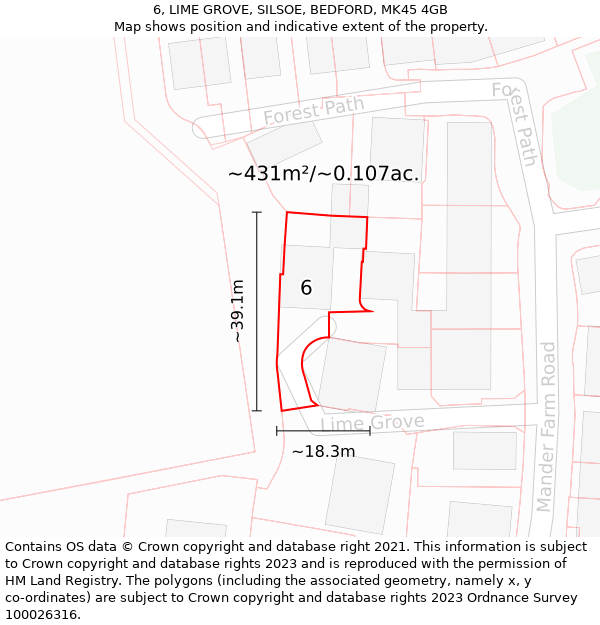 6, LIME GROVE, SILSOE, BEDFORD, MK45 4GB: Plot and title map