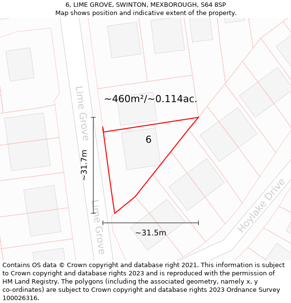 6, LIME GROVE, SWINTON, MEXBOROUGH, S64 8SP: Plot and title map