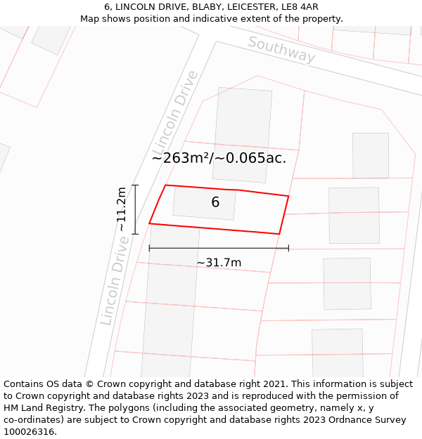 6, LINCOLN DRIVE, BLABY, LEICESTER, LE8 4AR: Plot and title map