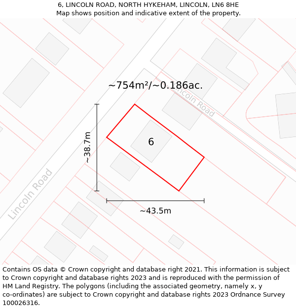 6, LINCOLN ROAD, NORTH HYKEHAM, LINCOLN, LN6 8HE: Plot and title map