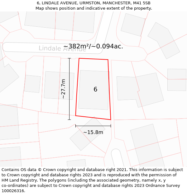 6, LINDALE AVENUE, URMSTON, MANCHESTER, M41 5SB: Plot and title map