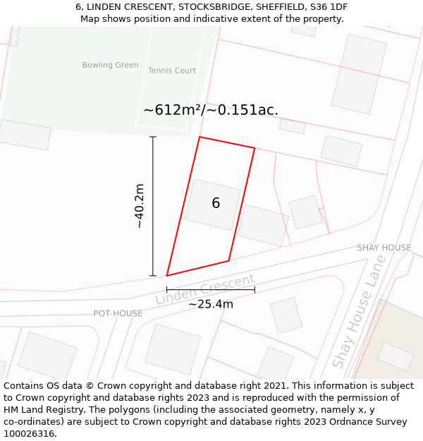 6, LINDEN CRESCENT, STOCKSBRIDGE, SHEFFIELD, S36 1DF: Plot and title map