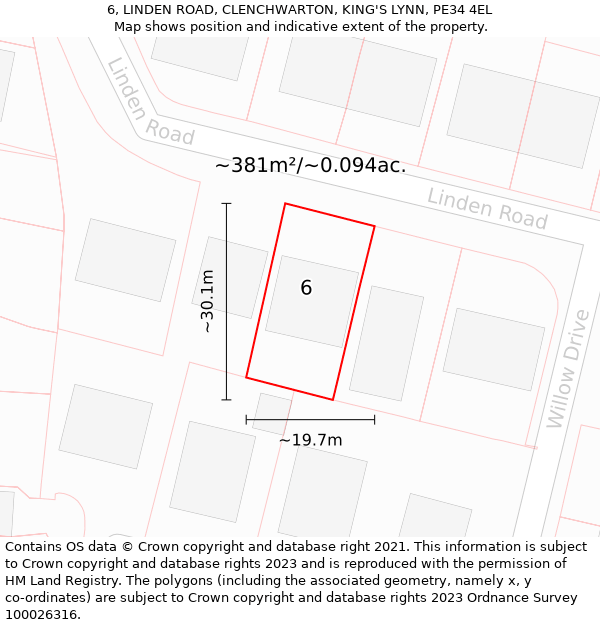 6, LINDEN ROAD, CLENCHWARTON, KING'S LYNN, PE34 4EL: Plot and title map