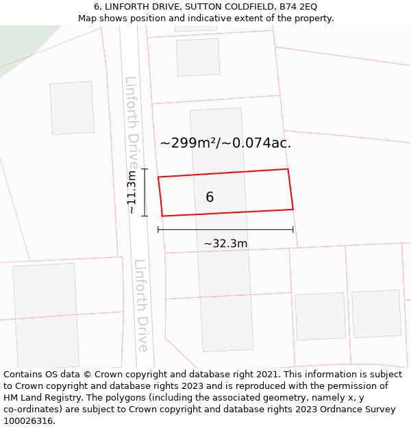 6, LINFORTH DRIVE, SUTTON COLDFIELD, B74 2EQ: Plot and title map