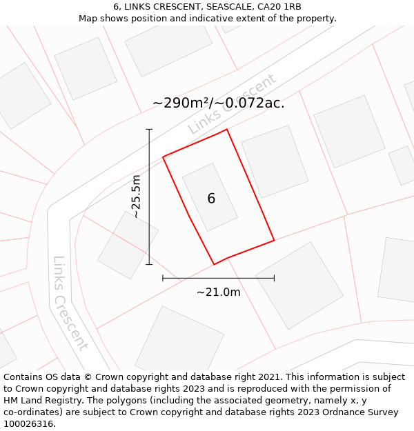 6, LINKS CRESCENT, SEASCALE, CA20 1RB: Plot and title map