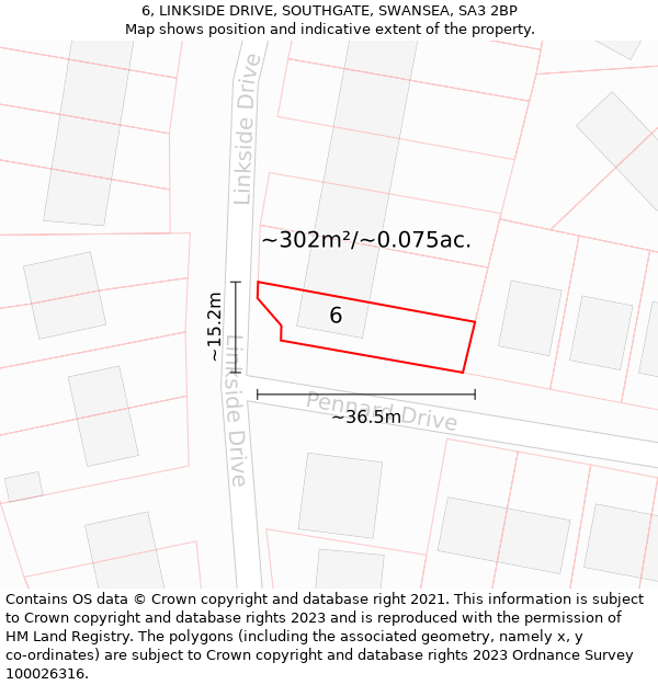 6, LINKSIDE DRIVE, SOUTHGATE, SWANSEA, SA3 2BP: Plot and title map