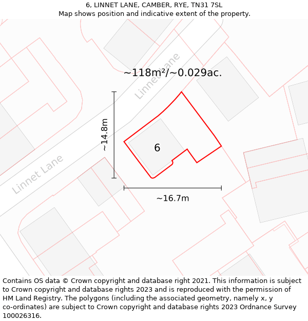 6, LINNET LANE, CAMBER, RYE, TN31 7SL: Plot and title map