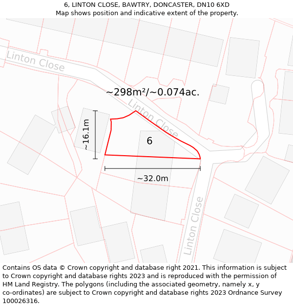 6, LINTON CLOSE, BAWTRY, DONCASTER, DN10 6XD: Plot and title map