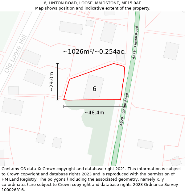6, LINTON ROAD, LOOSE, MAIDSTONE, ME15 0AE: Plot and title map