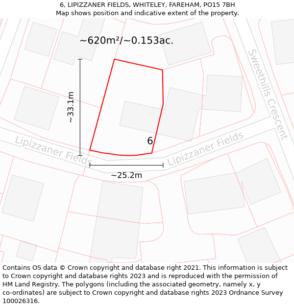 6, LIPIZZANER FIELDS, WHITELEY, FAREHAM, PO15 7BH: Plot and title map