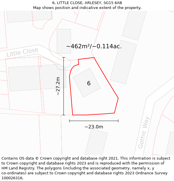 6, LITTLE CLOSE, ARLESEY, SG15 6AB: Plot and title map