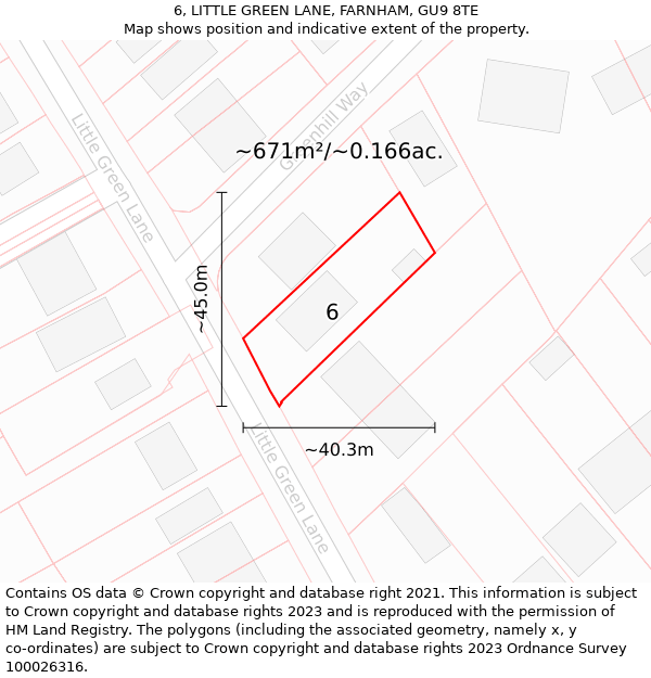 6, LITTLE GREEN LANE, FARNHAM, GU9 8TE: Plot and title map