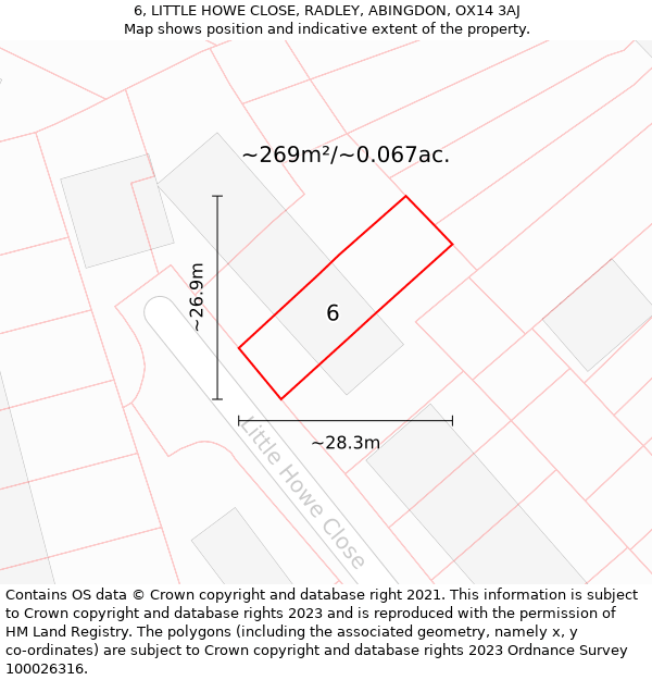 6, LITTLE HOWE CLOSE, RADLEY, ABINGDON, OX14 3AJ: Plot and title map