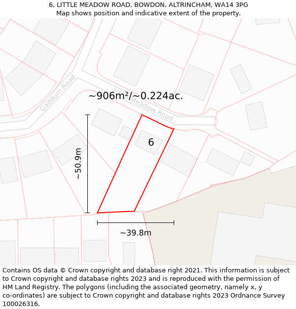 6, LITTLE MEADOW ROAD, BOWDON, ALTRINCHAM, WA14 3PG: Plot and title map