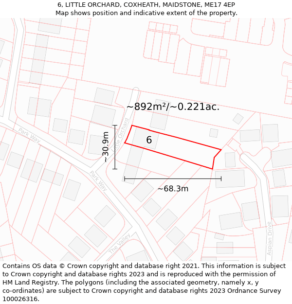 6, LITTLE ORCHARD, COXHEATH, MAIDSTONE, ME17 4EP: Plot and title map