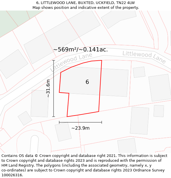 6, LITTLEWOOD LANE, BUXTED, UCKFIELD, TN22 4LW: Plot and title map