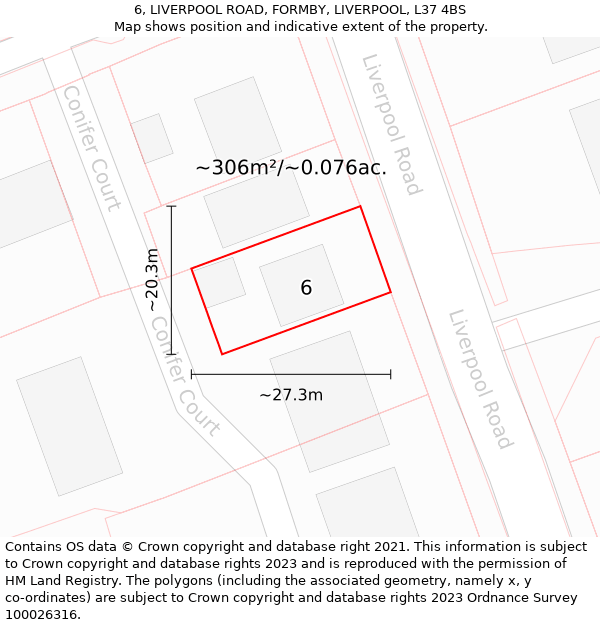 6, LIVERPOOL ROAD, FORMBY, LIVERPOOL, L37 4BS: Plot and title map