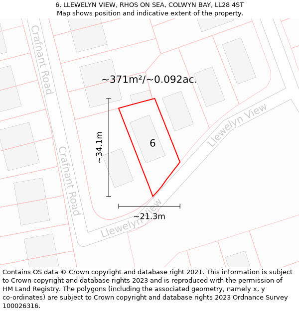 6, LLEWELYN VIEW, RHOS ON SEA, COLWYN BAY, LL28 4ST: Plot and title map