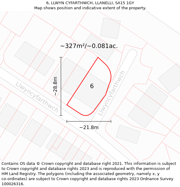 6, LLWYN CYFARTHWCH, LLANELLI, SA15 1GY: Plot and title map