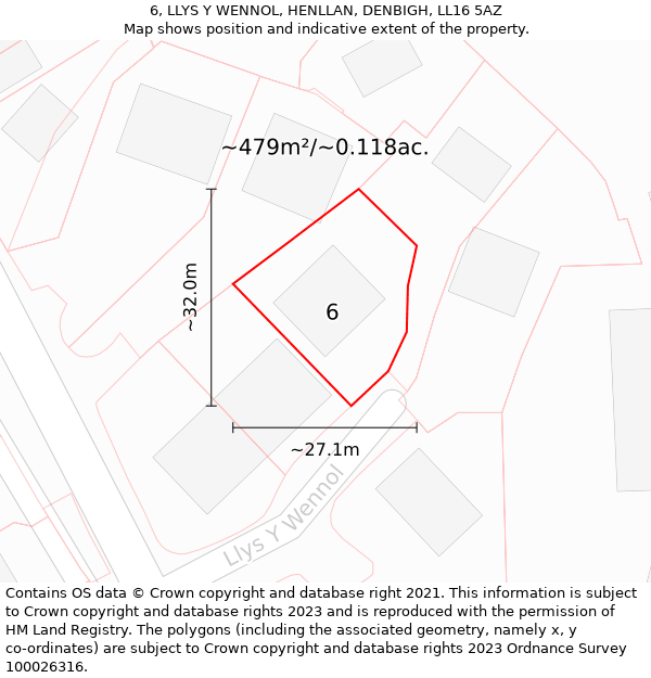 6, LLYS Y WENNOL, HENLLAN, DENBIGH, LL16 5AZ: Plot and title map