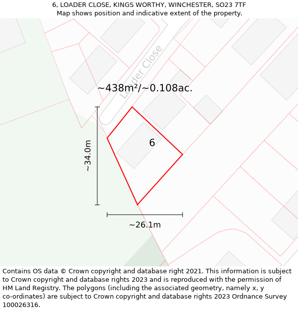 6, LOADER CLOSE, KINGS WORTHY, WINCHESTER, SO23 7TF: Plot and title map