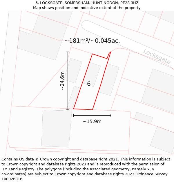 6, LOCKSGATE, SOMERSHAM, HUNTINGDON, PE28 3HZ: Plot and title map