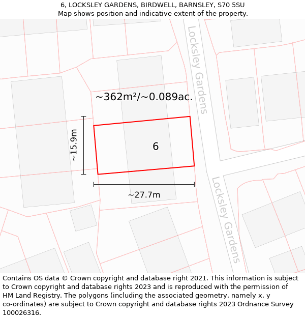 6, LOCKSLEY GARDENS, BIRDWELL, BARNSLEY, S70 5SU: Plot and title map