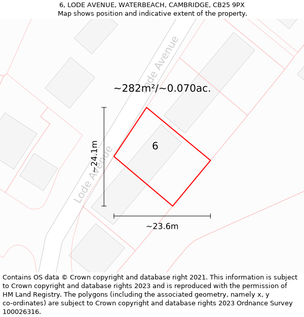 6, LODE AVENUE, WATERBEACH, CAMBRIDGE, CB25 9PX: Plot and title map