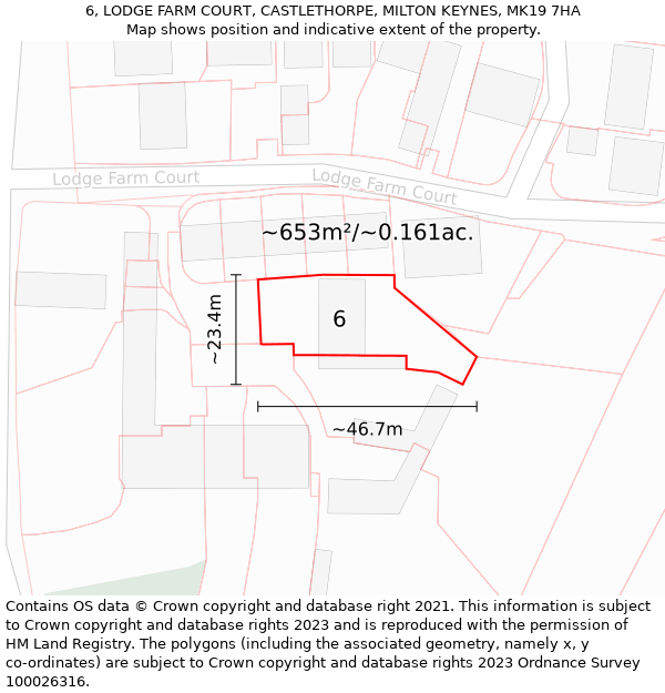 6, LODGE FARM COURT, CASTLETHORPE, MILTON KEYNES, MK19 7HA: Plot and title map