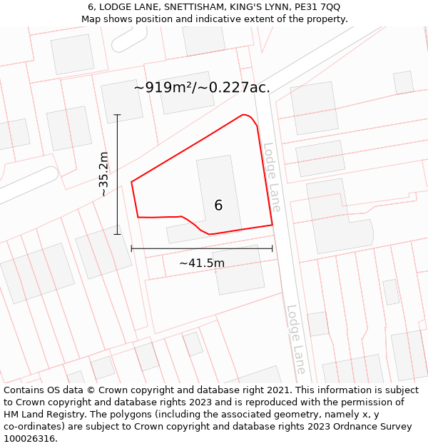 6, LODGE LANE, SNETTISHAM, KING'S LYNN, PE31 7QQ: Plot and title map