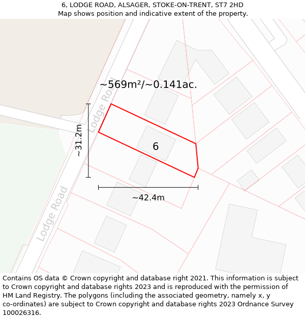6, LODGE ROAD, ALSAGER, STOKE-ON-TRENT, ST7 2HD: Plot and title map