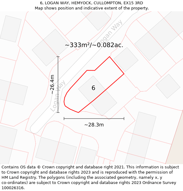 6, LOGAN WAY, HEMYOCK, CULLOMPTON, EX15 3RD: Plot and title map