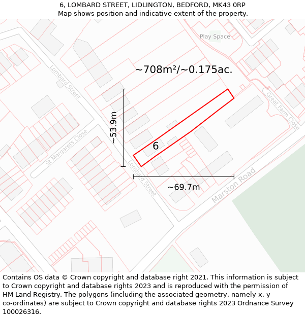 6, LOMBARD STREET, LIDLINGTON, BEDFORD, MK43 0RP: Plot and title map