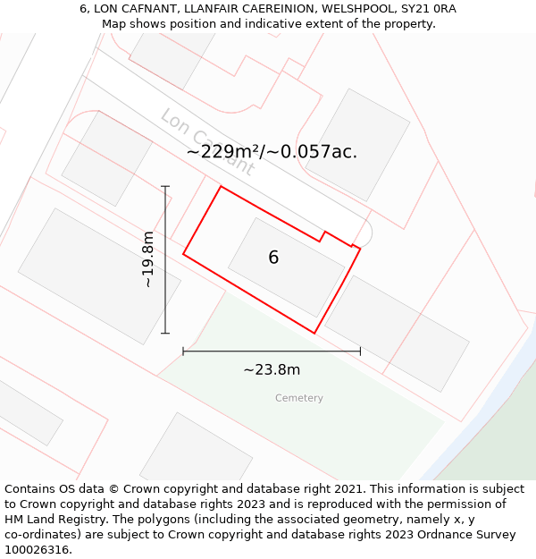 6, LON CAFNANT, LLANFAIR CAEREINION, WELSHPOOL, SY21 0RA: Plot and title map