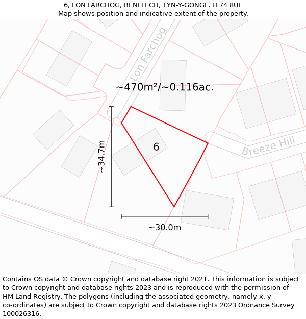 6, LON FARCHOG, BENLLECH, TYN-Y-GONGL, LL74 8UL: Plot and title map