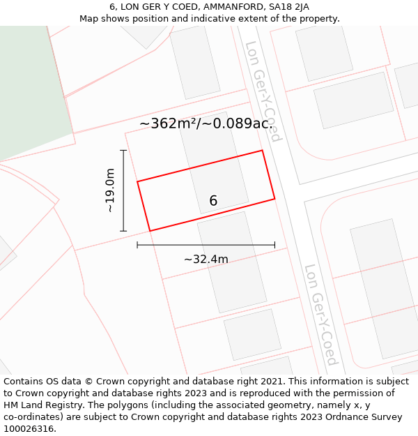 6, LON GER Y COED, AMMANFORD, SA18 2JA: Plot and title map