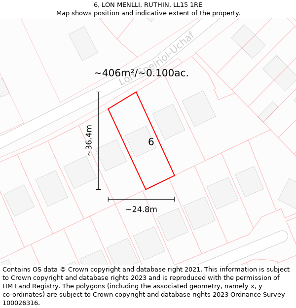 6, LON MENLLI, RUTHIN, LL15 1RE: Plot and title map