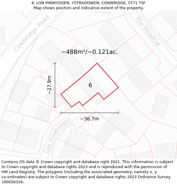 6, LON PINWYDDEN, YSTRADOWEN, COWBRIDGE, CF71 7SF: Plot and title map