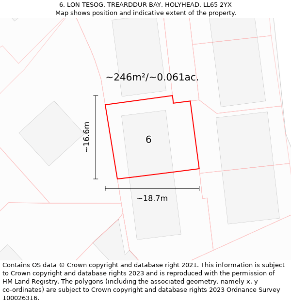 6, LON TESOG, TREARDDUR BAY, HOLYHEAD, LL65 2YX: Plot and title map
