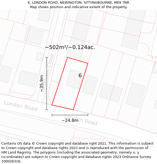 6, LONDON ROAD, NEWINGTON, SITTINGBOURNE, ME9 7NR: Plot and title map