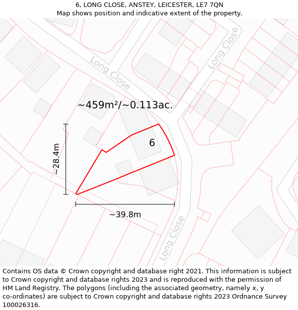 6, LONG CLOSE, ANSTEY, LEICESTER, LE7 7QN: Plot and title map