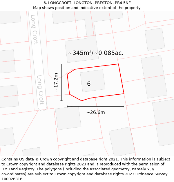 6, LONGCROFT, LONGTON, PRESTON, PR4 5NE: Plot and title map