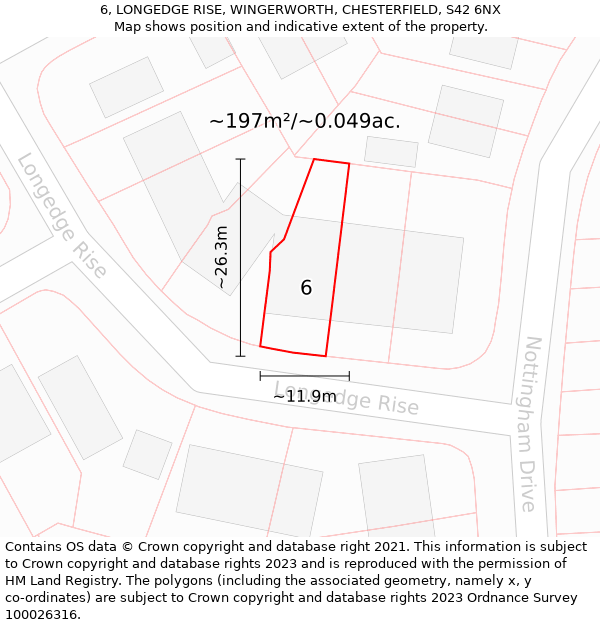 6, LONGEDGE RISE, WINGERWORTH, CHESTERFIELD, S42 6NX: Plot and title map