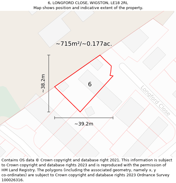 6, LONGFORD CLOSE, WIGSTON, LE18 2RL: Plot and title map