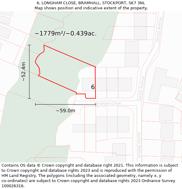 6, LONGHAM CLOSE, BRAMHALL, STOCKPORT, SK7 3NL: Plot and title map