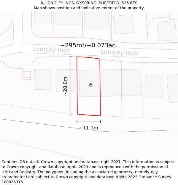 6, LONGLEY INGS, OXSPRING, SHEFFIELD, S36 8ZS: Plot and title map