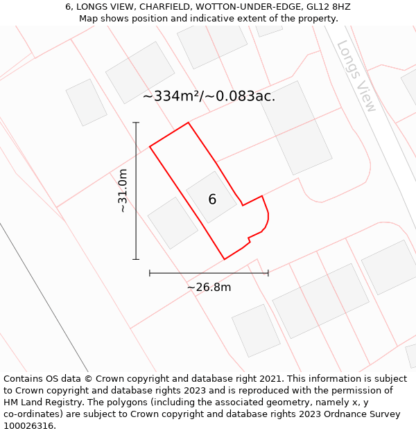 6, LONGS VIEW, CHARFIELD, WOTTON-UNDER-EDGE, GL12 8HZ: Plot and title map