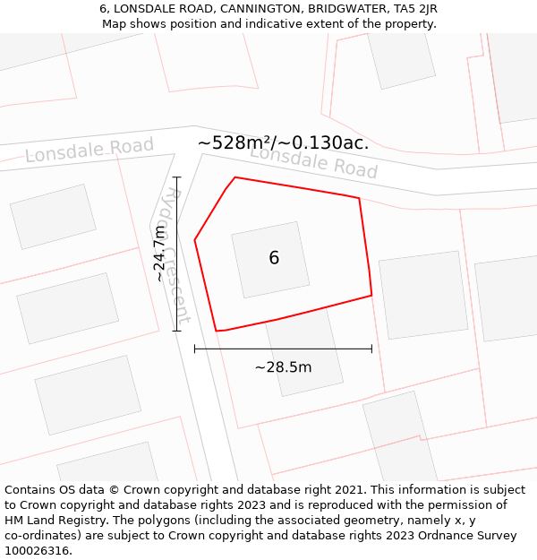 6, LONSDALE ROAD, CANNINGTON, BRIDGWATER, TA5 2JR: Plot and title map