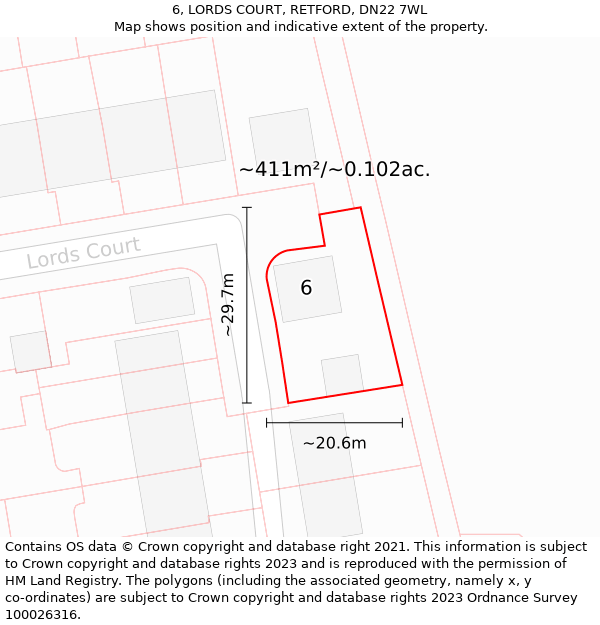 6, LORDS COURT, RETFORD, DN22 7WL: Plot and title map